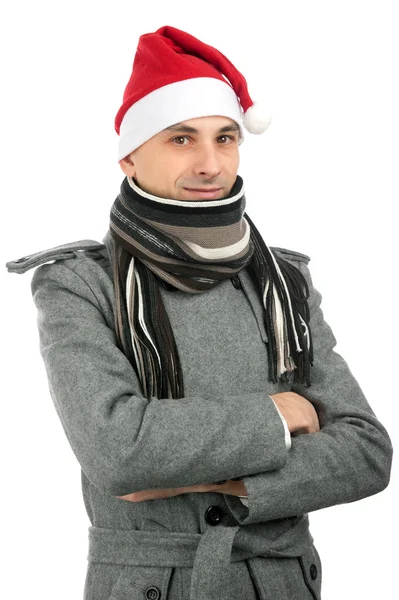 Handsome young man in santa hat — Stock Photo, Image