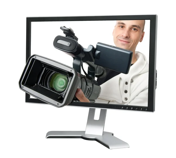 Cameraman in a computer monitor — Stock Photo, Image