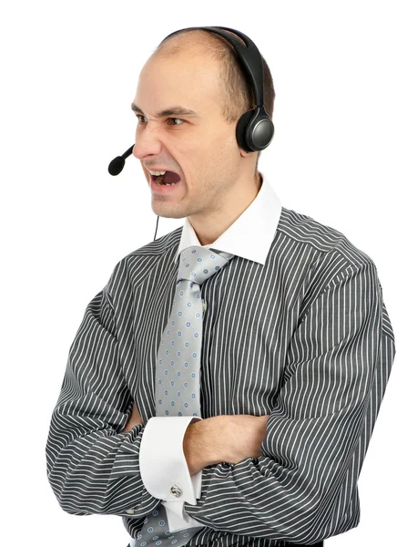 Angry phone operator — Stock Photo, Image