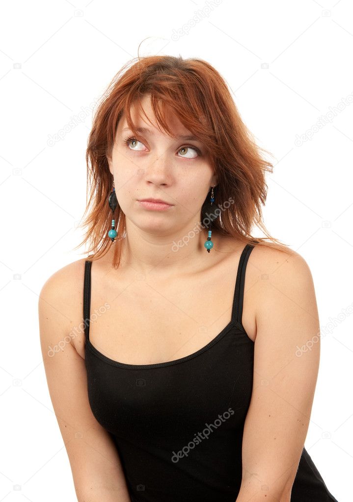 Young disappointed woman looking away