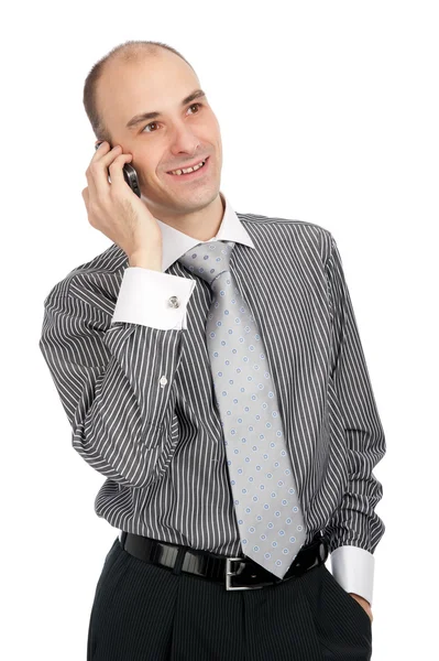 Portret młodego biznesmena rozmawiającego przez telefon komórkowy — Zdjęcie stockowe