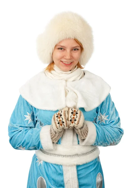 Giovane donna in costume da nubile neve — Foto Stock