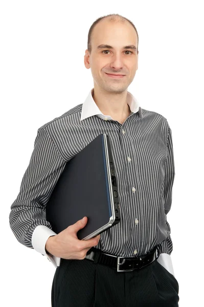 Genç adam bir laptop holding — Stok fotoğraf