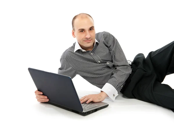 Dizüstü bilgisayar ile mutlu bir adam — Stok fotoğraf