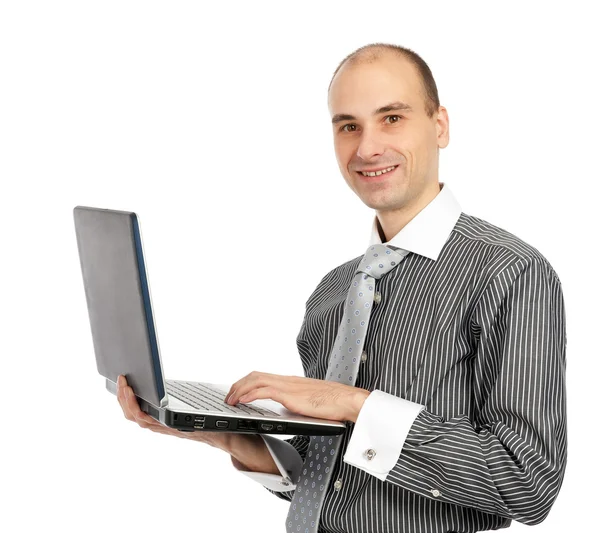 Ευτυχισμένος άνθρωπος με laptop — Φωτογραφία Αρχείου