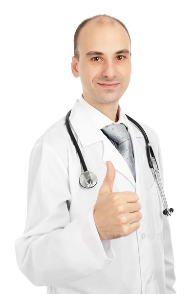 Щасливий чоловік лікар з великими пальцями вгору — стокове фото
