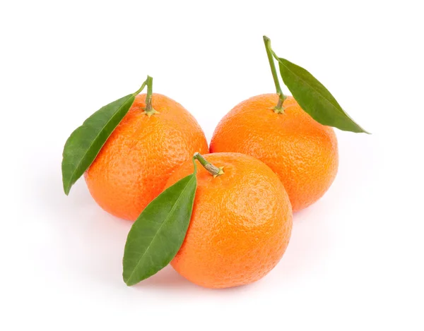 Tre mandarini maturi con foglie — Foto Stock