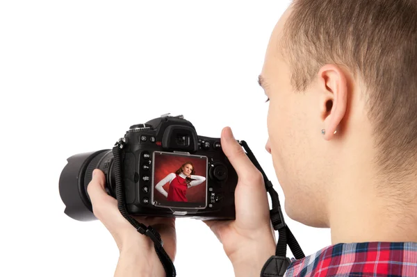 Photographer checking his photo — Stock Photo, Image