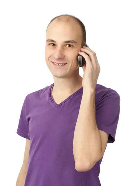 Young Casual Man Phone Isolated White Background — Stock Photo, Image