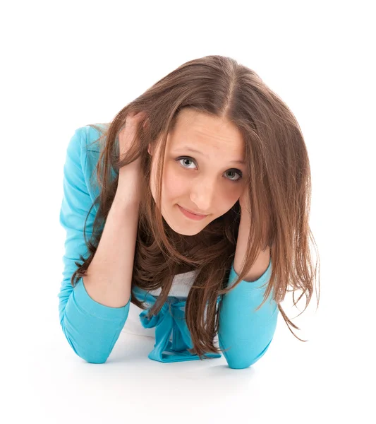 Menina adolescente em vestido azul — Fotografia de Stock