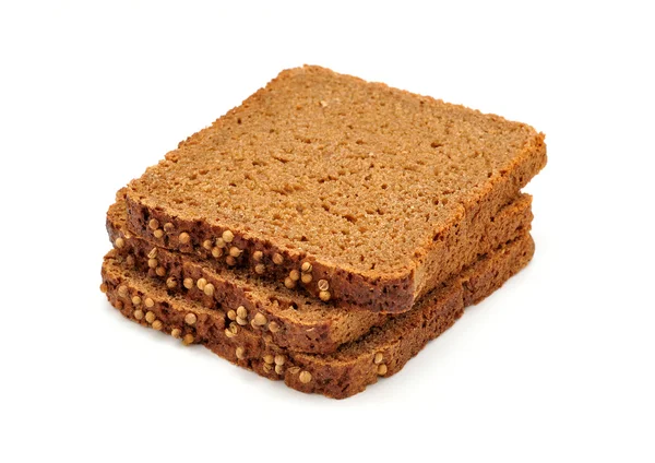 Drie segmenten van bruin brood geïsoleerd op witte achtergrond — Stockfoto