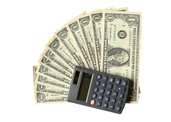 Doze dólares e calculadora — Fotografia de Stock