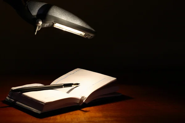 Книга под лампой — стоковое фото