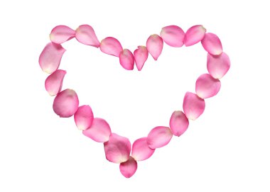 Heart shape made from red rose petals. Isolated on white with clipping path clipart