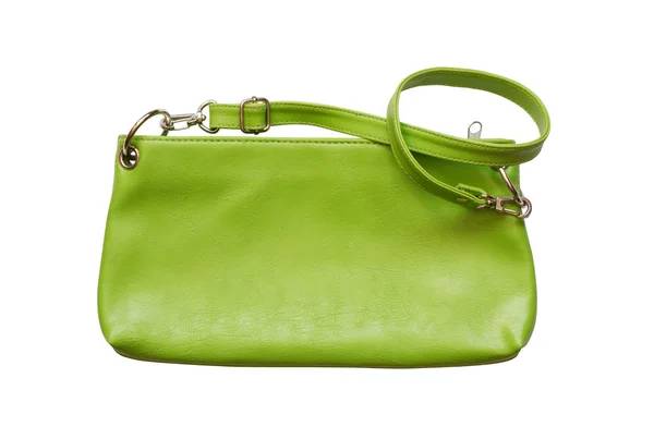 Nice Small Woman Leather Green Bag Isolated White Clipping Path — Stock Photo, Image