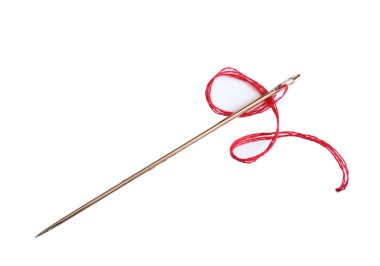 Closeup of needle with red thread on white background clipart