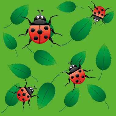 Ladybirds on leaf clipart