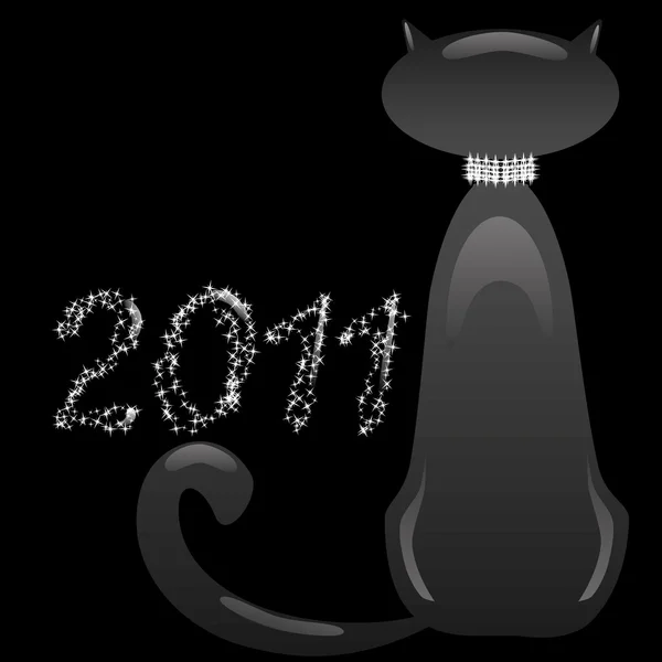 Chat noir avec col étoilé — Image vectorielle