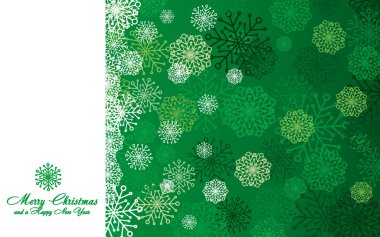 Green Christmas card with snowflakes, vector illustration clipart