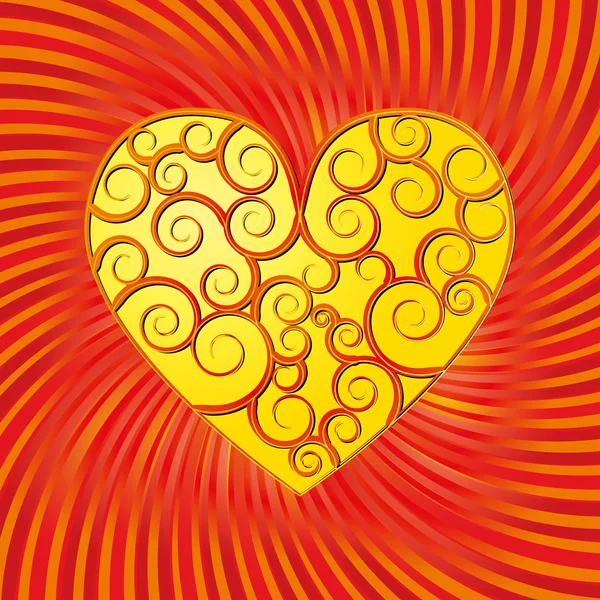 黄金の心 ベクトル図の赤いバレンタイン背景 — ストックベクタ