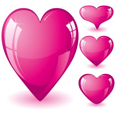 Set glitter shiny pink hearts, vector illustration clipart