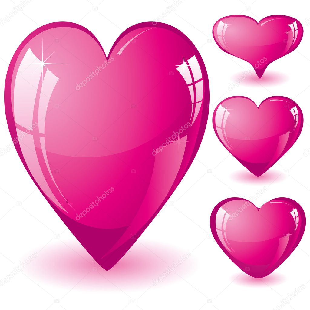 Set glitter shiny pink hearts, vector illustration