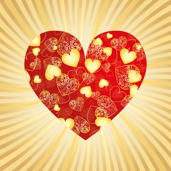 情人节黄金背景与心脏 矢量图 — 图库矢量图片