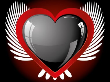 Winged glitter black heart, vector illustration clipart