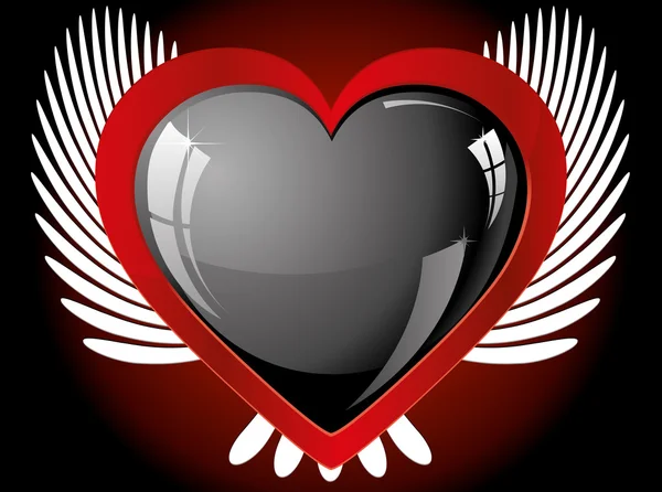 Corazón Negro Brillo Alado Ilustración Vectorial — Vector de stock