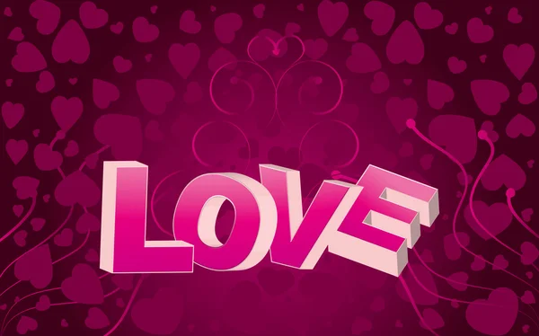 ピンクのバレンタインの背景に大きな愛単語 カール ベクトル イラスト — ストックベクタ