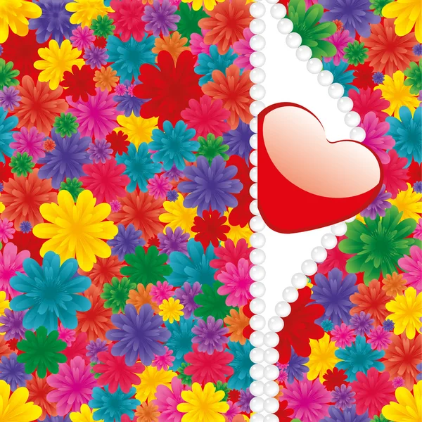 Carte de Saint-Valentin avec coeur et fleurs — Image vectorielle