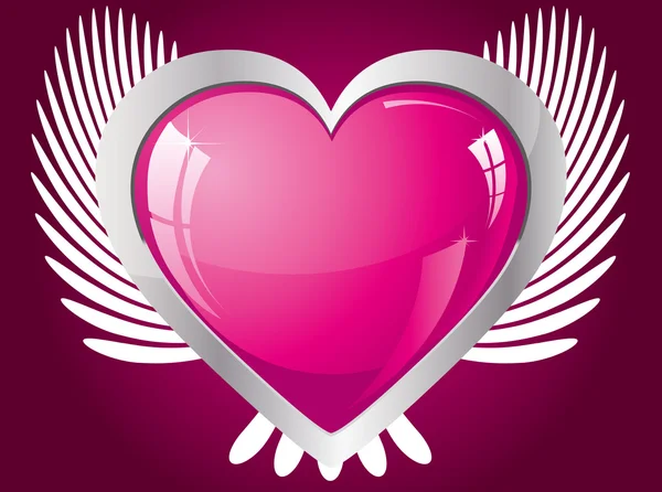 Winged glitter pink heart — Stock Vector