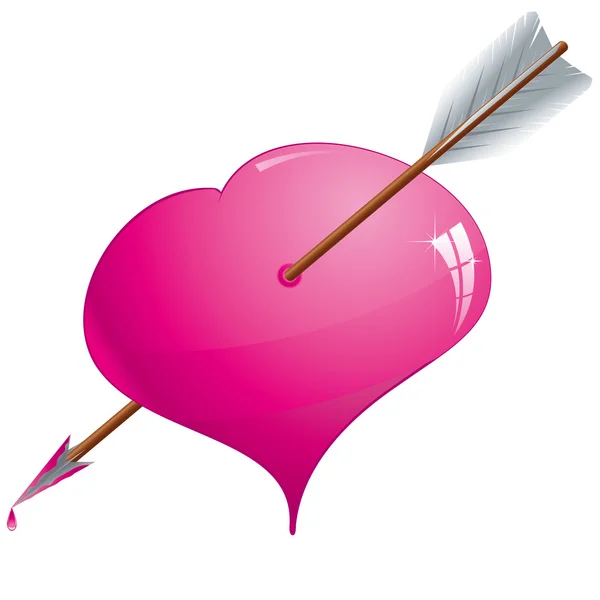 Brillo Corazón Rosa Perforado Por Una Flecha Ilustración Vectorial — Vector de stock