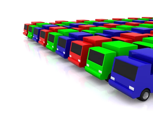 Row of RGB cars. 3D — Stock Photo, Image