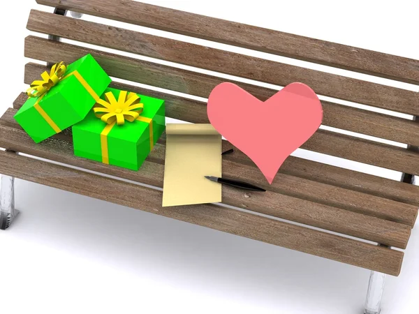 手紙とベンチにプレゼント — ストック写真