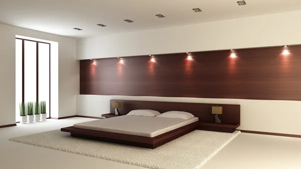 Modern interiör av ett sovrum — Stockfoto