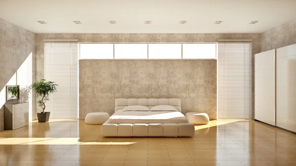 Modern interiör av ett sovrum Stockfoto