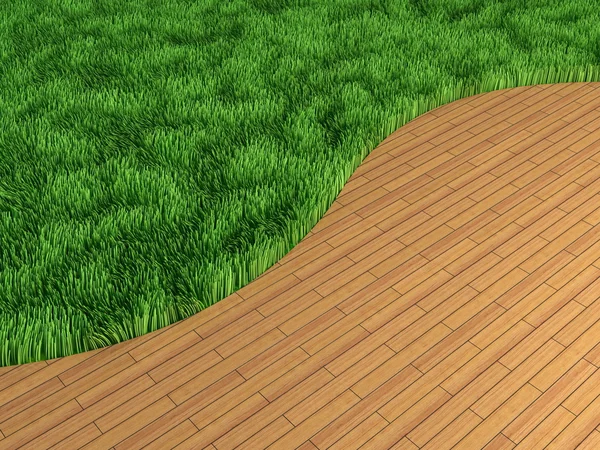 芝生との内部の寄木細工の床 — ストック写真