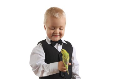 Boy and parrot clipart