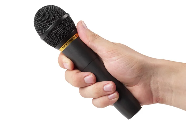 Μαύρο μικρόφωνο στο χέρι — Φωτογραφία Αρχείου
