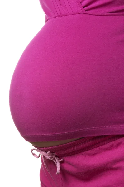 Bauch Einer Schwangeren Frau Vor Weißem Hintergrund — Stockfoto