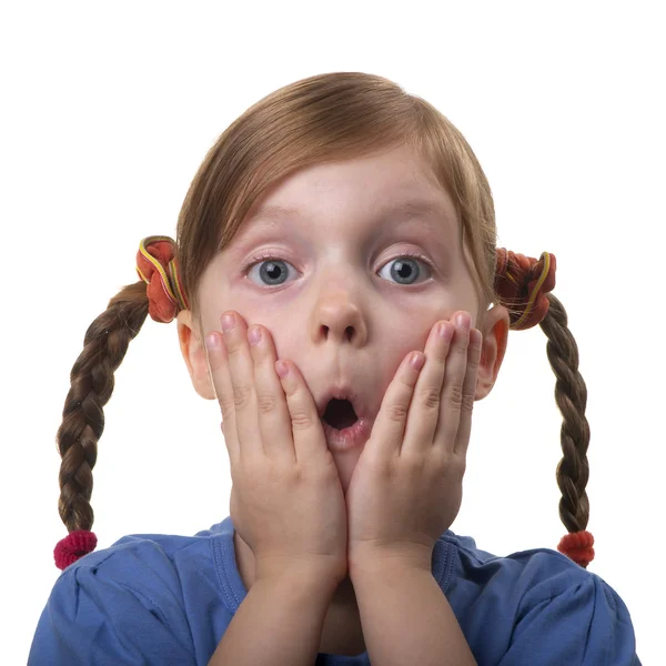 Интересно Смешной Портрет Маленькой Девочки Белом Фоне — стоковое фото