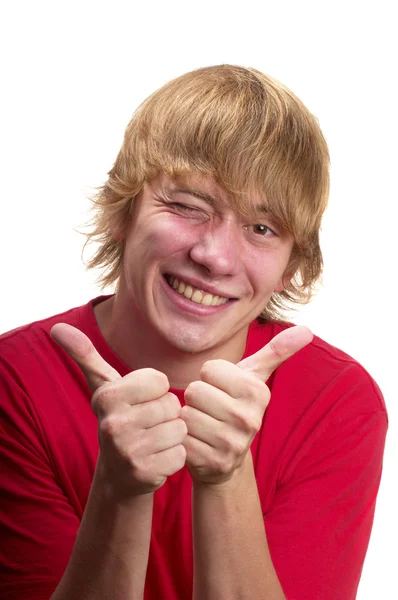Šťastný Mladý Teenager Portrét Izolovaných Bílém Pozadí — Stock fotografie