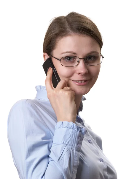 Junge Erwachsene Frau Auf Abruf Mit Einem Handy Porträt — Stockfoto