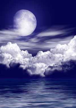su üzerinde bulutlar ay