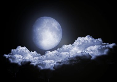 The full moon in clouds in the night sky clipart