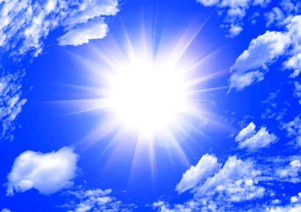 Soarele Printre Nori Cerul Albastru — Fotografie, imagine de stoc