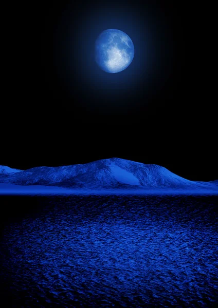 Magische Maan Weerspiegeld Donker Blauw Water — Stockfoto