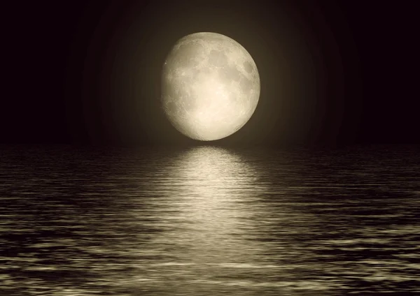 Luna Llena Cielo Nocturno Reflejada Agua — Foto de Stock