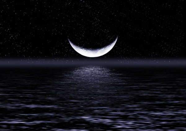 달의 반 이 물에 반사된다 — 스톡 사진